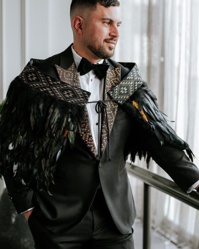 Piataata Korowai for wedding being worn by Groom