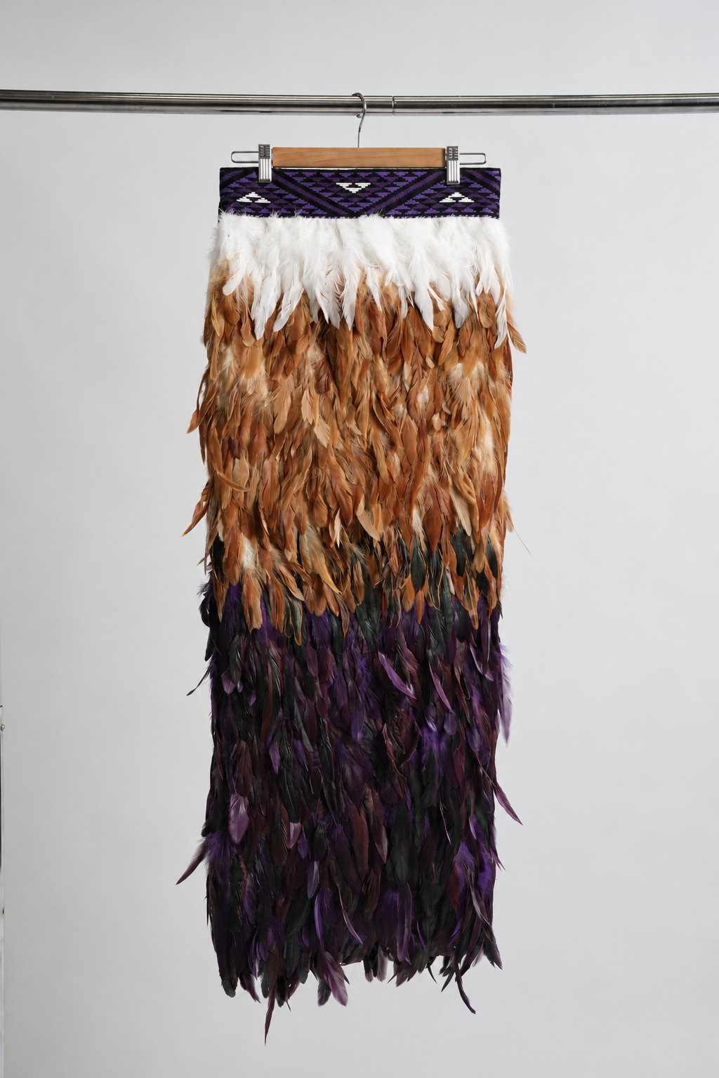 Wairua Purple adult Full length korowai, hanging front view