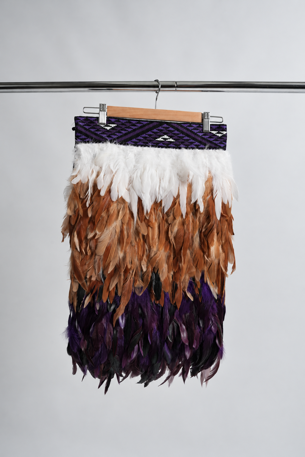 Wairua Purple adult Half length korowai, hanging front view