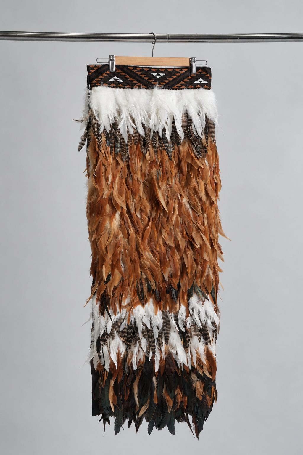 Whenua Brown adult Full length korowai, hanging front view