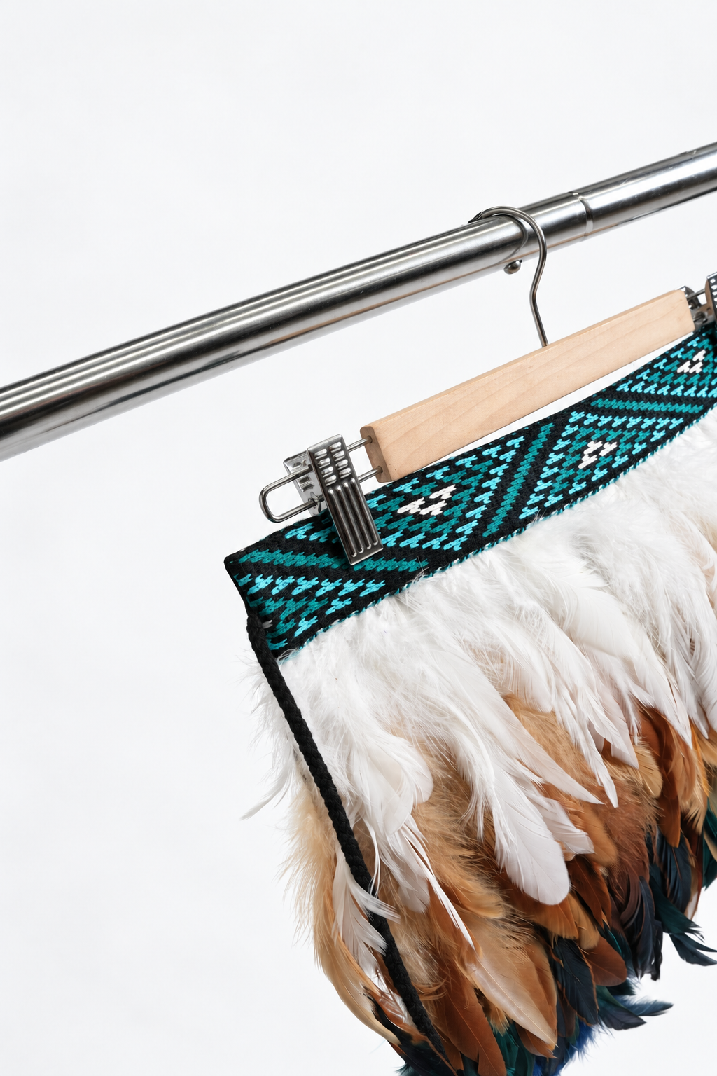 Kingfisher Blue woven tāniko band detail
